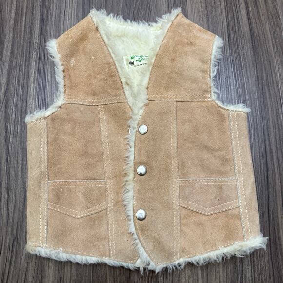 Vintage Kids Genuine Leather Sherpa Lined Suede Vest Beige Small 4/5 See Measure - Picture 1 of 11